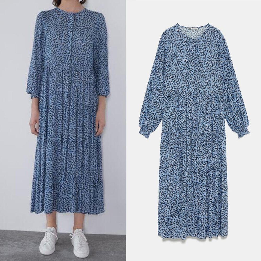 Zara Blue Angel Long Sleeve Prairie Tiered Midi Maxi Dress S Blogger's Favorite - Picture 13 of 15